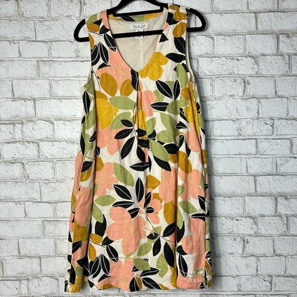 Rachel Zoe Dress 100% Linen Floral Mini Sleeveless Swing Pleated V Neck S - Picture 2 of 7